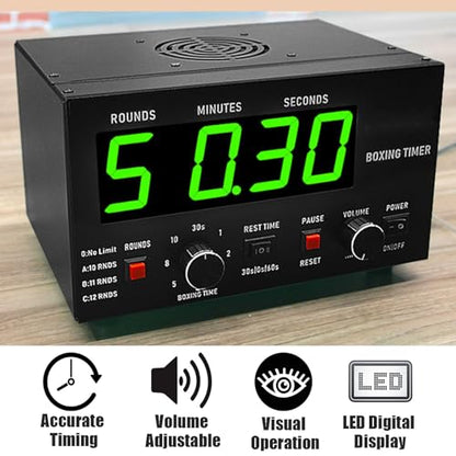 Boxing Interval Timer, Professional Gym Timer,with 1-12 Challenge Rounds/Adjustable Buzzer Alarm,for Kickboxing (Green) - color: Green