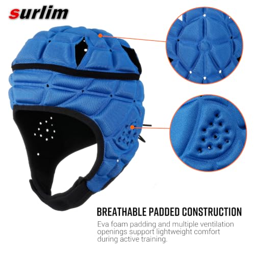 Surlim Soft Shell Flag Football Helmet for Youth, Rugby Scrum Cap Headgear - color: blue, size: Medium