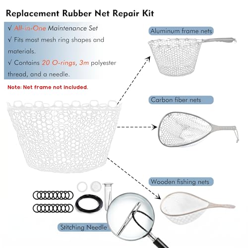 Riverruns Rubber Net Replacement with Repair Kit Fly Fishing Net Replacement Knotless Netting Bag for Rubber Fishing Net, Catch & Release - color: Transparent, size: 13.8" Dia x 9.8" Depth (39.4" Circumference )