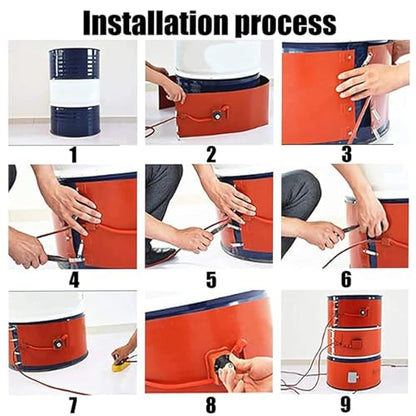 Metal Drum Pail Heater, Electric Silicone Oil Drum Heater Belt, 20-200L Honey Oil Barrel Pail Heaters, Drum Electric Heat Wrap Hot Heating Pad,Barrel Heaters with Knob/Digital Display - color: Knob, size: 200L 68.5x4.9inch (L x W) 1000W