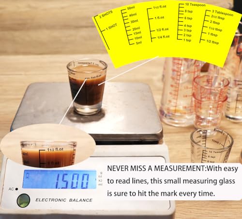 Ackers Mini Measure Heavy Glass, 32-Incremental Measurements Multi-Purpose Liquid and Dry Measuring Shot Glass, Black Single - color: Black