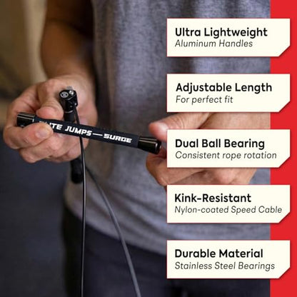 Elite Jumps Surge 3.0 Speed Jump Rope, Double Unders - color: Black, size: Surge 4.0