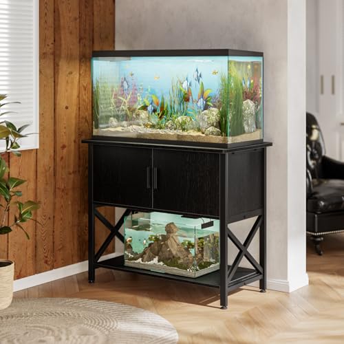40-50 Gallon Aquarium Stand, Fish Tank Stand with Cabinet Storage, Metal Turtle Reptile Tank Stand, Fish Tank Accessories Storage, 36.6" L*18.9" W Tabletop, Black - color: Black