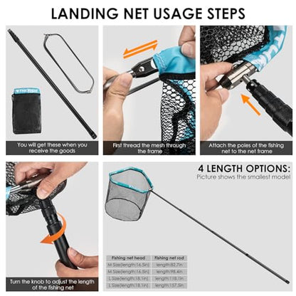 THKFISH Carbon Fiber Fishing Net - Long Handle, Portable Telescopic Landing Net - 27 to 157.5 Inch - Aluminum Mesh Frame Rubber Coated - size: 157"