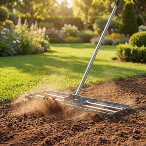 COSTWAY 30x10 Inch Lawn Leveling Rake, Soil Sand Dirt Leveling Tool, Ground Leveler for Yard, Landscape, Garden, Pasture (Silver, 30"x10") - color: Silver