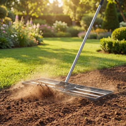 COSTWAY 30x10 Inch Lawn Leveling Rake, Soil Sand Dirt Leveling Tool, Ground Leveler for Yard, Landscape, Garden, Pasture (Silver, 30"x10") - color: Silver