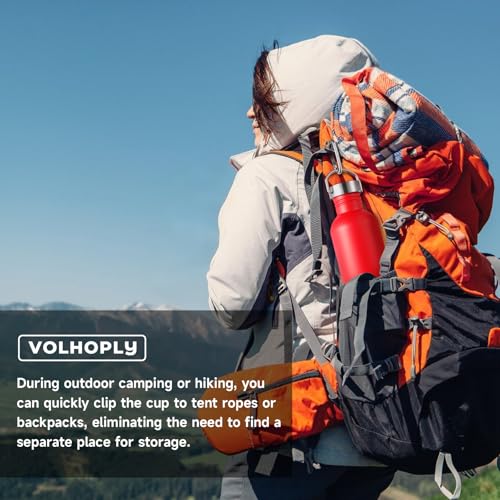 Volhoply 32oz Uninsulated Single Walled Water Bottle, Stainless Steel Sports Water Bottles with Handle, BPA Free Lightweight Water Bottles for Hiking, Biking, Running（Red,1） - color: Red