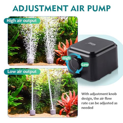hygger Quiet <30dB Aquarium Air Pump, Adjustable Low Decibel Oxygen Fish Tank Pump 2 Air Outlets Ultra Silent Powerful Aerator Pump with Accessories Max 80GPH/160GPH/255GPH(3.5W,Up to 120Gallon) - size: 3.5W,Up to 120Gallon