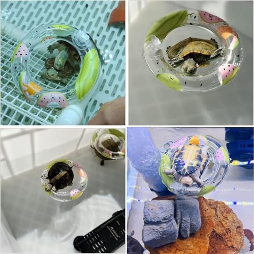 5 Pack 4.3 Inch Inflatable Turtle Swimming Ring Turtle Floating Platform Toy Small Animal Floaties Swimming Ring Basking Rest Dock for Turtle Tortoise (Fruit)