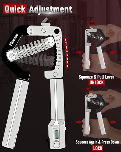 Fitense Grip Strength Trainer - Adjustable Hand Gripper Strengthener 8 Levels 50-225 lbs with Counter, Hand Grip Exerciser Wrist Strengtheners, Forearm, Finger & Hand Strength Training for Athletes, Climbers & Rehabilitation