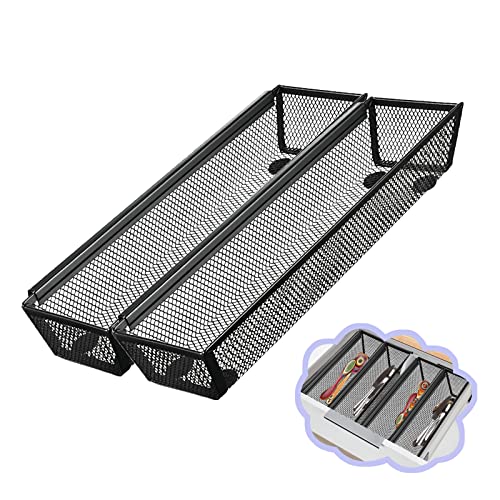 2PCS Drawer Organizer for Kitchen,Utensil Mesh Drawer Organizer with Interlocking Arm for Cosmetic,Flatware,Pen (12 * 3 * 2 Inches,Black) - color: Black(2PCS), size: 12*3*2 Inches