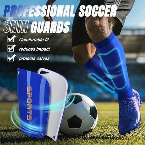 XZQTIVE Soccer Shin Guards with Shin Sleeves and Soccer Socks, Football Shin Pads Set for Kids Youth and Adult - color: blue, size: L(Youth/Adult)