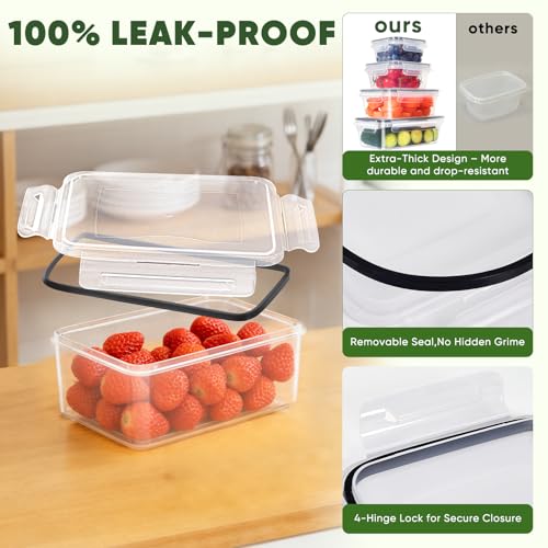 24-Piece Food Storage Containers, Leakproof Airtight | BPA-Free, PVC-Free, Food-Grade Plastic, 12 Containers + 12 Lids, Reusable, Microwave Safe, Dishwasher Safe, Meal Prep
