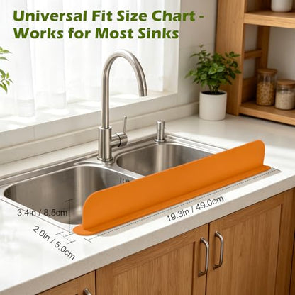 Sink Splash Guard, 19.29" Kitchen Water Protector with Self-Adhesive Silicone, Dishwasher Safe Silicone for Sink, Countertop & Bathroom(Orange)