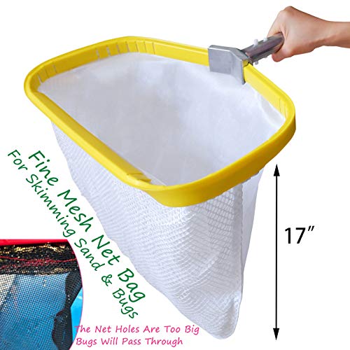 Professional Pool Net, Heavy Duty Skimmer Rake with Aluminum Frame, Fine Mesh Deep Bag Scoop for Cleaning Swimming Pool Leaf Pollen Silt, Pool Rake 19.5 inch