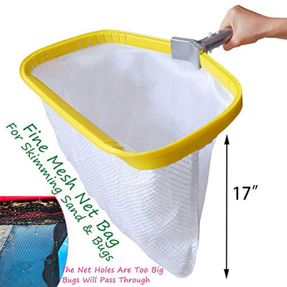 Professional Pool Net, Heavy Duty Skimmer Rake with Aluminum Frame, Fine Mesh Deep Bag Scoop for Cleaning Swimming Pool Leaf Pollen Silt, Pool Rake 19.5 inch