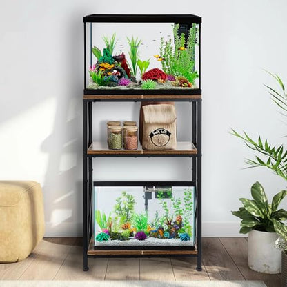 Fish Tank Stand, 10 Gallon Aquarium Stand, 3-Tier Metal Storage Shelf, 20.47"×11.42"×31.69" Heavy Duty Terrarium Stand for Home Office Fish Tank Shelf, Rustic Brown - color: Rustic Brown