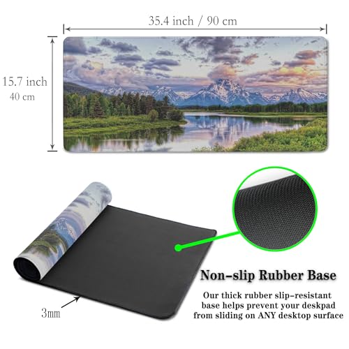 Gaming Mouse Pad Green Computer Pad, Large Mousepads Desktop Mats, Mouse Pad Big Waterproof Non-Slip Rubber Base, 35.4 X 15.7 inch for Work/Game/Office Oxbow Bend Grand Teton National Park - color: Oxbow Bend Grand Teton National Park