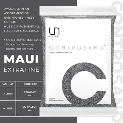 UNS Controsand - Maui, 3L - Natural Freshwater 0.4-0.9mm Black Sand for Aquascaping Planted Tanks - Aquarium, Terrarium, Paludarium Substrate for Betta, Shrimp, Fish, Jumping Spider, Turtle - size: 3L
