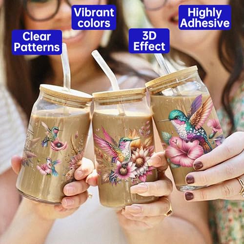 UV DTF Cup Wrap Transfer Stickers, 4 Sheets Birds Rub On Transfers for Tumblers Water Bottles Glass Cups Mugs Ceramics - style: Birds