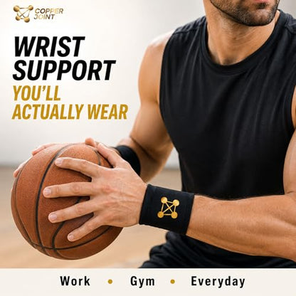 CopperJoint Compression Wrist Sleeve – Copper Hand Brace, Copper Wrist Compression Sleeve, Weight Lifting Wrist Support Brace, Hand Support for Sore Muscles, Yoga, Bowling, Sports - 1 Pair XL | Moisture-Wicking Fabric, Breathable Fit, Odor Control, Weight