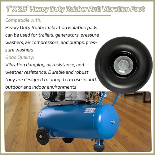 Heavy Duty Rubber Anti Vibration Feet Pads for Generators, Pressure Washers, Air Compressors, Round Rubber Bumper, 1 X 2.5 in Vibration Dampeners with Screw Kits (4 Pack)