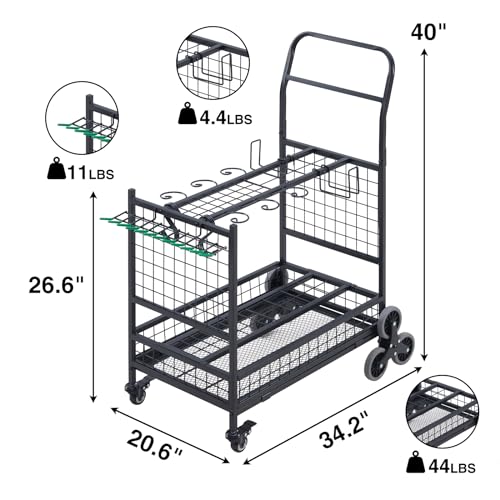 Lauren&Harold Garden Tool Organizer with 2 Stair-Climbing Wheels for Garage Storage, Garden Tool Rack, Up to 35 Long-Handled Tools, Rakes/Shovels/Yard Tools Storage Stand for Shed, Lawn and Outdoor