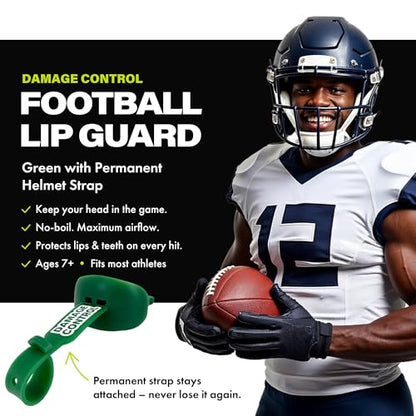 DAMAGE CONTROL Pacifier Football Mouth Guard – Permanent Strap – Green - color: Green