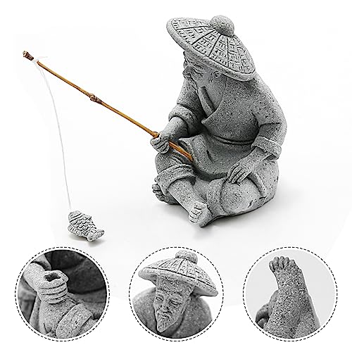 Aquarium Mini Fisherman Statue Asian Zen Decoration Mini Fisherman Chinese Figurine Old Man Figurine Accessories Figurines Chinese Mudman for Fish Tank Pot Garden Home