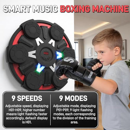 Music Boxing Machine for Kids & Adults - Wall Punching Pad with Lighting, 9-Speed Bluetooth Boxing Game with Gloves, Wall Mounted Exercise Equipment, 2026 Upgrade Boxing Equipment for Kids Age 6+ - color: Red
