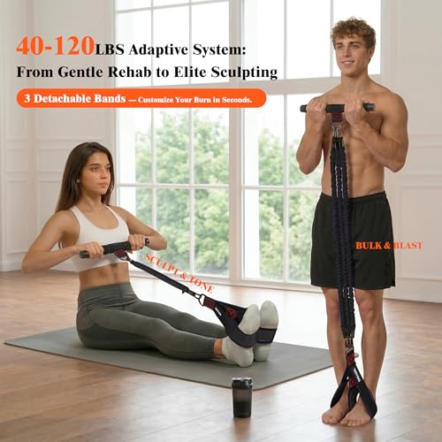 3-Tube Pedal Resistance Band w/Handles, 30/40LBS Sit Workout Gear - color: black, size: 40lbs