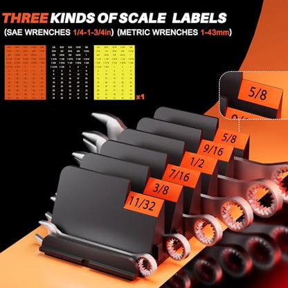 32 PCS Modular Wrench Organizer Wrench Holder - Wrench Tool Organizers for Tool Drawer Storage, Wrench Storage Set with Metric & SAE Label, Wrench Rack Tool Gift for Mechanics, Father, Men, Black