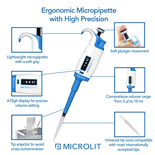 Single-Channel Pipettes with Adjustable Volume, Accurate and Calibrated Ergonomic Design Adjustable Micropipette for 20-200ul Liquid Capacity, Compatible with 200ul Pipette Tips - size: 20-200ul, style: Single-Channel