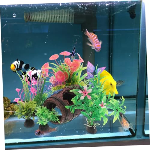 Kisangel 9pcs Broken Barrel Aquarium Decorations with Artificial Plants Betta Cave Hideout Fish Tank Barrel Ornament for Fish Shrimp Betta Goldfish and Reptiles Hideouts Accessories