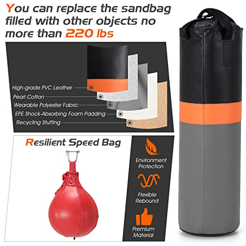 Goplus Punching Bag with Stand for Adults, Free-Standing Heavy Bag Stand with Height Adjustable Speed Bag for Boxing, Sandbag Rack Bracket Station for Home Gym Workout Fitness, Holds up to 220LBS