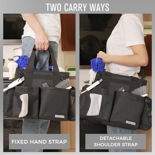 Compact Wearable Cleaning Caddy, Small Supplies Organizer with Handle & Shoulder Straps for Housekeepers, Under Sink & Car Cleaning Tool Organizer Bag (Black) - color: Black