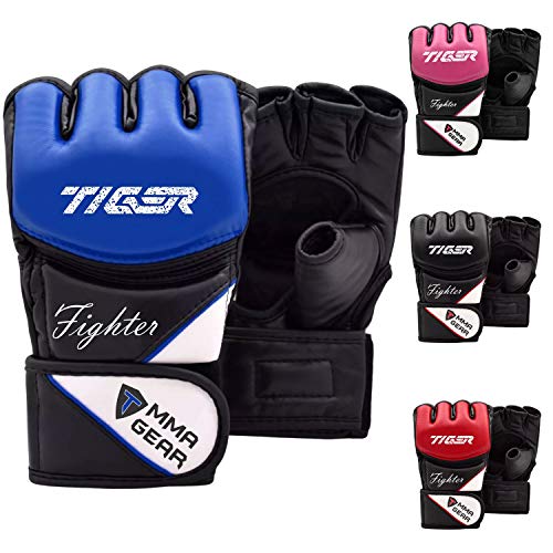TMA MMA Gloves, Grappling Muay Thai Punching Training Martial Arts Sparring, Fighting Gloves, Kickboxing Gloves, MMA Training - color: Blue, size: Small-Medium