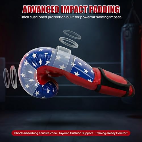 Boxing Gloves USA Flag Design for Men & Women 8oz-12oz – Muay Thai MMA Kickboxing Pro Training Sparring Gloves with Hook and Loop Wrist Support and Ventilation - size: 8 OZ