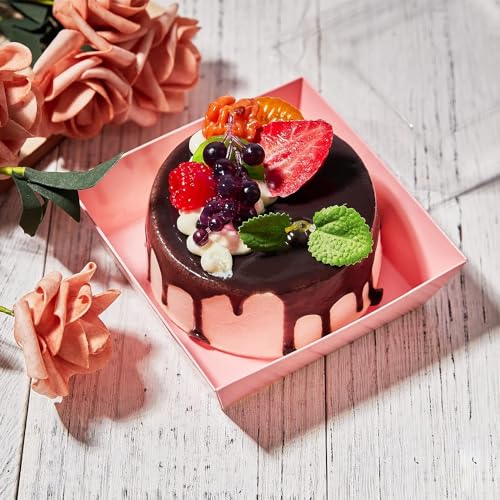 50 Pack Small Charcuterie Boxes with Clear Lids, 4 Inches Paper Bakery Boxes Dessert Boxes Disposable To Go Food Containers for Cookie, Cake Slice, Mini Cake, Chocolate Strawberry (Pink) - color: Pink