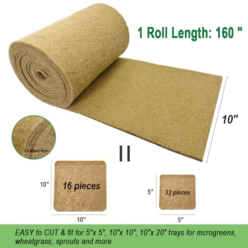 1 Roll 10" x 160" Microgreen Growing Trays Mat, Jute Fiber Grow Mats, Natural Fiber Grow Kit for Germination Tray, Perfect for Sprout Wheatgrass, Bean Sprouts, Hydroponic Seed Growing - size: 10" X 160"