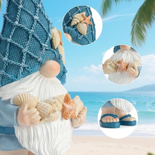 Beach Gnomes Statues,Ocean Gnomes,Nautical Themes Decoration,Beach, Gnome Holding Seashells - color: Holding a Shell