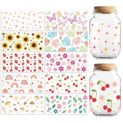 UV DTF Cup Wraps Transfer Sticker Small Element Collection, 10 Sheets Waterproof Custom Vinyl Transfer Sticker 16oz Coffee Glass Cup Tumbler Bottle Mug Decals for Men Women - style: Small Element Collection
