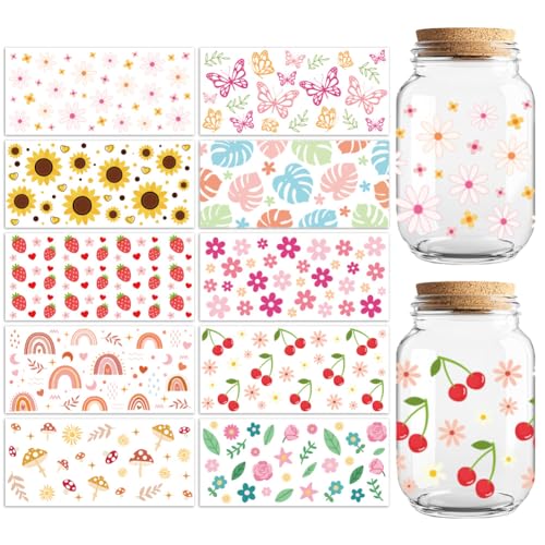 UV DTF Cup Wraps Transfer Sticker Small Element Collection, 10 Sheets Waterproof Custom Vinyl Transfer Sticker 16oz Coffee Glass Cup Tumbler Bottle Mug Decals for Men Women - style: Small Element Collection