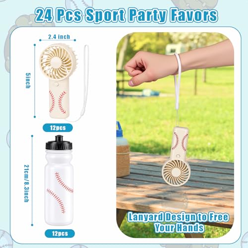 Tujoe 24 Pcs Baseball Team Gifts Bulk, 20 oz Baseball Water Bottles with Mini Handheld Fans, Reusable Squeeze Cup for Cooling Supplies Summer Sports Party Favors, No Battery - color: White, style: Baseball
