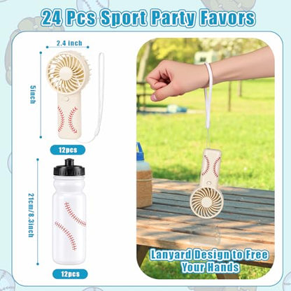 Tujoe 24 Pcs Baseball Team Gifts Bulk, 20 oz Baseball Water Bottles with Mini Handheld Fans, Reusable Squeeze Cup for Cooling Supplies Summer Sports Party Favors, No Battery - color: White, style: Baseball