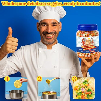 11.6oz Dried Ramen Toppings – 11 Mixed Dehydrated Seafood & Vegetables with Shrimp, Crab & Fishcake, Freeze-Dried Veggies for Soups, Salads, Pizza & Camping Meals