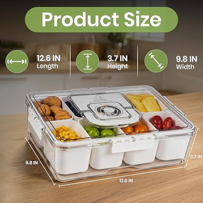Portable Snackle Box Container with Ice Pack – 8-Compartment Snack Tray with Lid, Divided Serving Tray & Drain Trays, Ideal Charcuterie Snack Cooler for Picnic, Travel & Parties