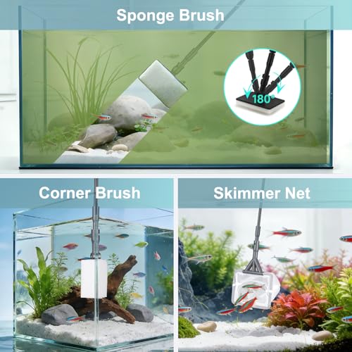 6IN1+1 (2026 New Upgrade Edition) Aquarium Cleaning Tools Long Handle Adjustable Length 20~36Inches Fish Tank Cleaner Kit Algae Scraper Scrubber Brushes Set - size: 20~36In