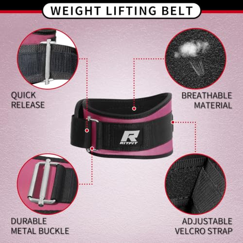 RitFit Weight Lifting Belt 6 Inch for Squats Deadlift Strength Training - color: Pink, size: XS(22"-29")