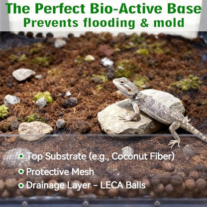2QT Leca Clay Pebbles for Reptile Substrate - Organic Expanded Clay Balls for Bioactive Terrarium Drainage Layer & False Bottom, Lightweight Hydro Balls for Leopard Gecko, Tortoise, Frog